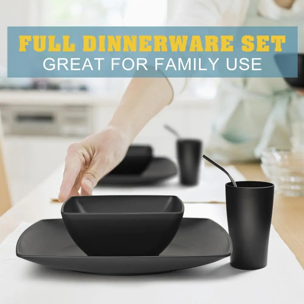 56 Piece Unbreakable Wheat Straw Dinnerware Set With Flatware
