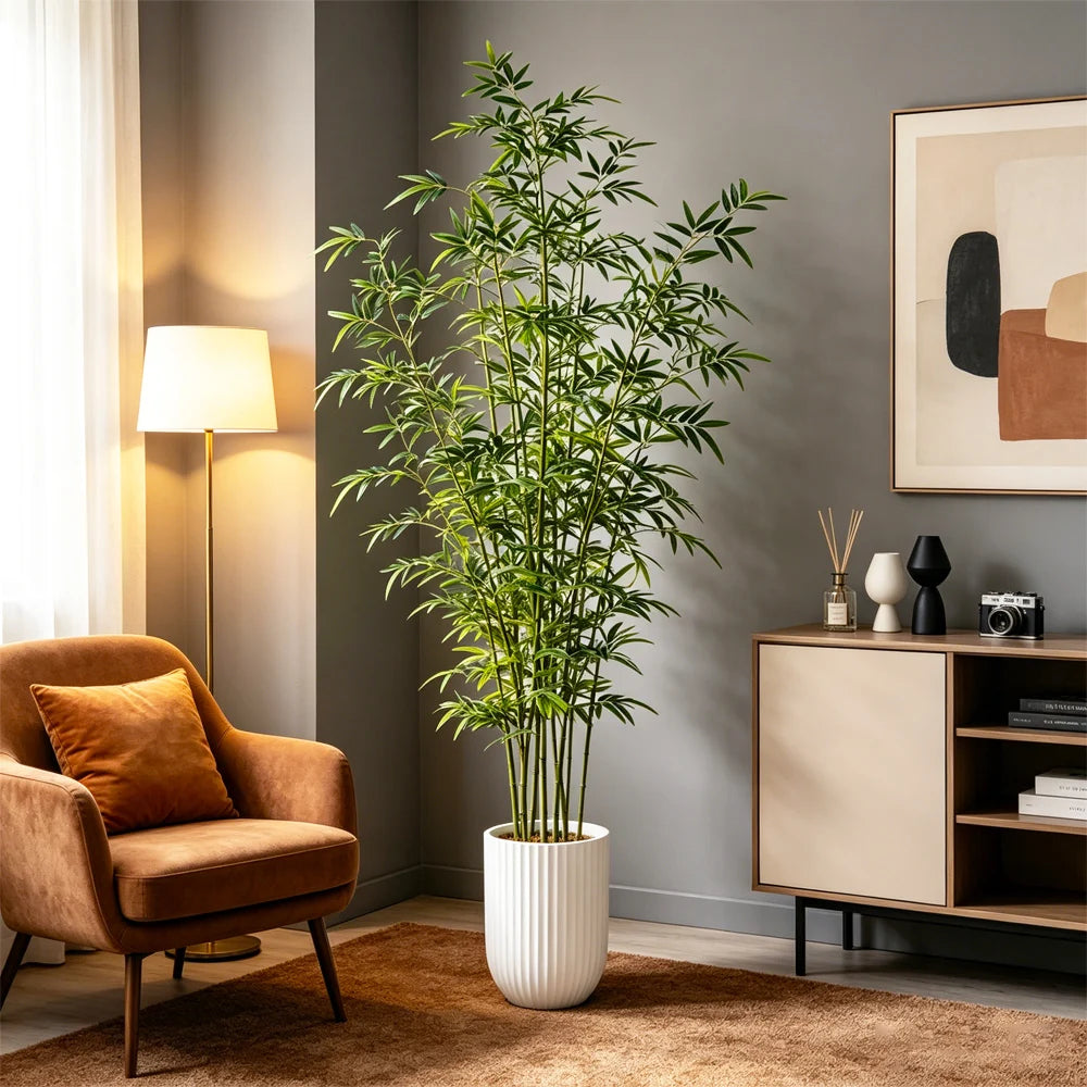 160-270cm Large Artificial Bamboo Tree Fake Palm Plant Faux Fern Bamboo Plants Plastic Bambusa Trees Leaf For Home Garden Decor