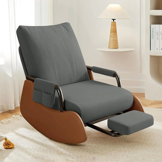 Rocking Chair Nursery, Upholstered Glider Rocking Chair with Side Pocket and Adjustable High Backrest, Foldable, Customized