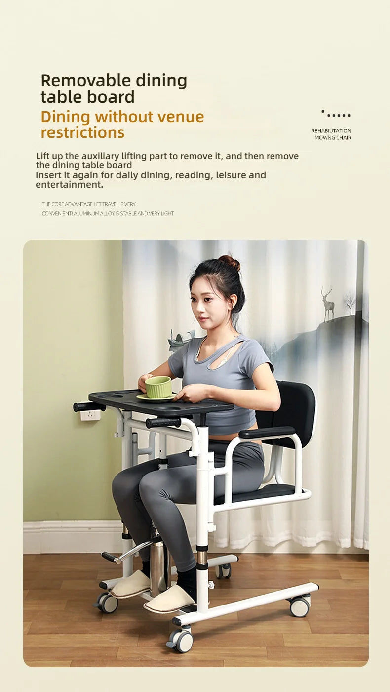 Patient Lift Chair, Metal Adjustable Height Transport Wheelchair, Elderly Transfer Lift, Home Nursing Toilet Transfer Chair