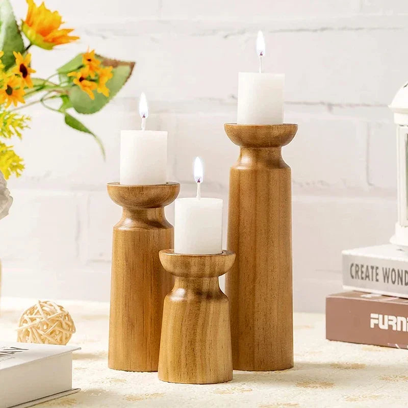Natural Wooden Candlestick Holders Retro Wedding Table Decor
