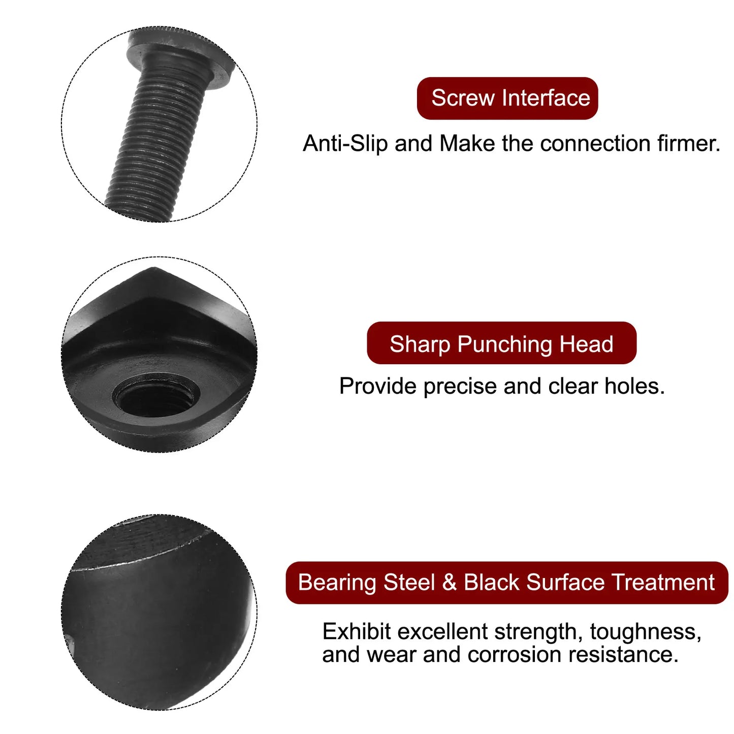 10-50mm Sheet Metal Punch Hole Punch Bearing Steel Precise Cutting Manual Knockout Kit w External Hex Shank for Metal Plate Sink