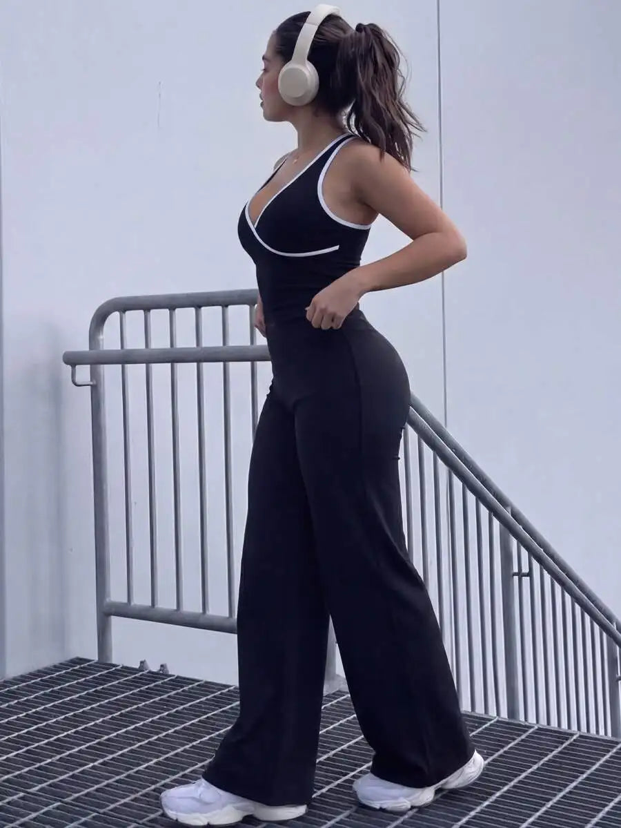 Women's High Waist Wide Leg Pants For Outdoor Exercise, Comfortable Sports Casual Leggings, High Elastic Flare Pants For Commuti