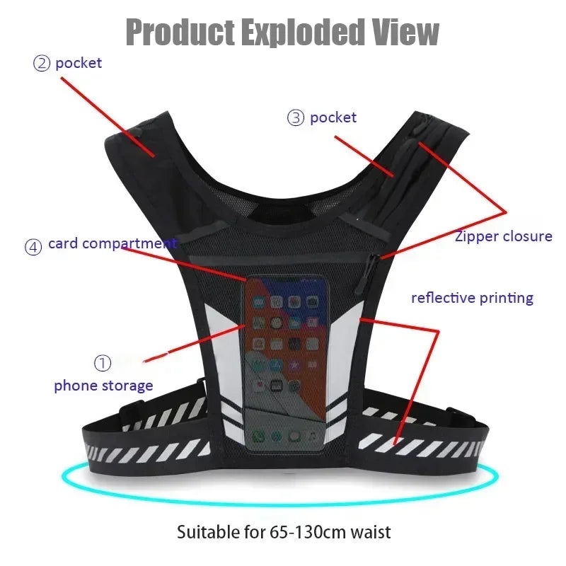 Reflective Running Backpack Lightweight Sports Running Cycling Vest Mobile Phone Cards Bag Men and Women Jogging Fitness Vest