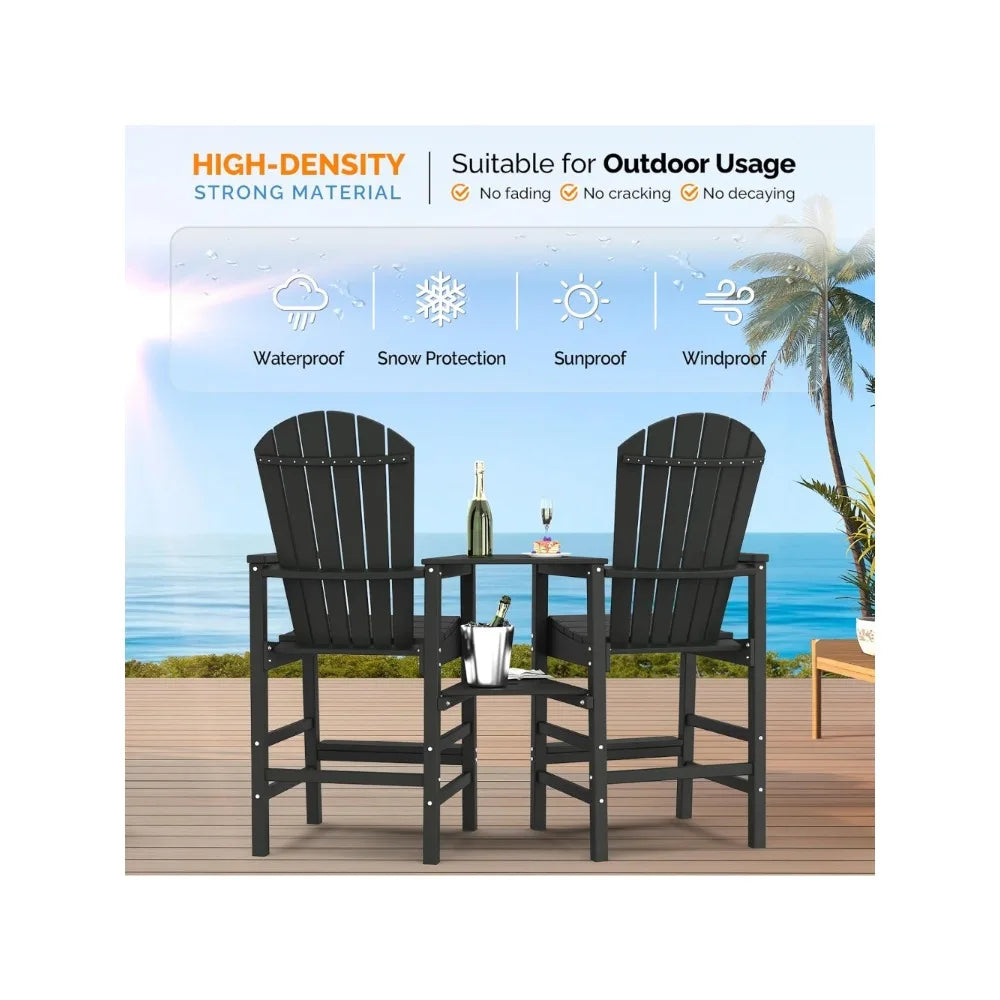 Adirondack HDPE Outdoor Bar Stools Set With Connecting Tray