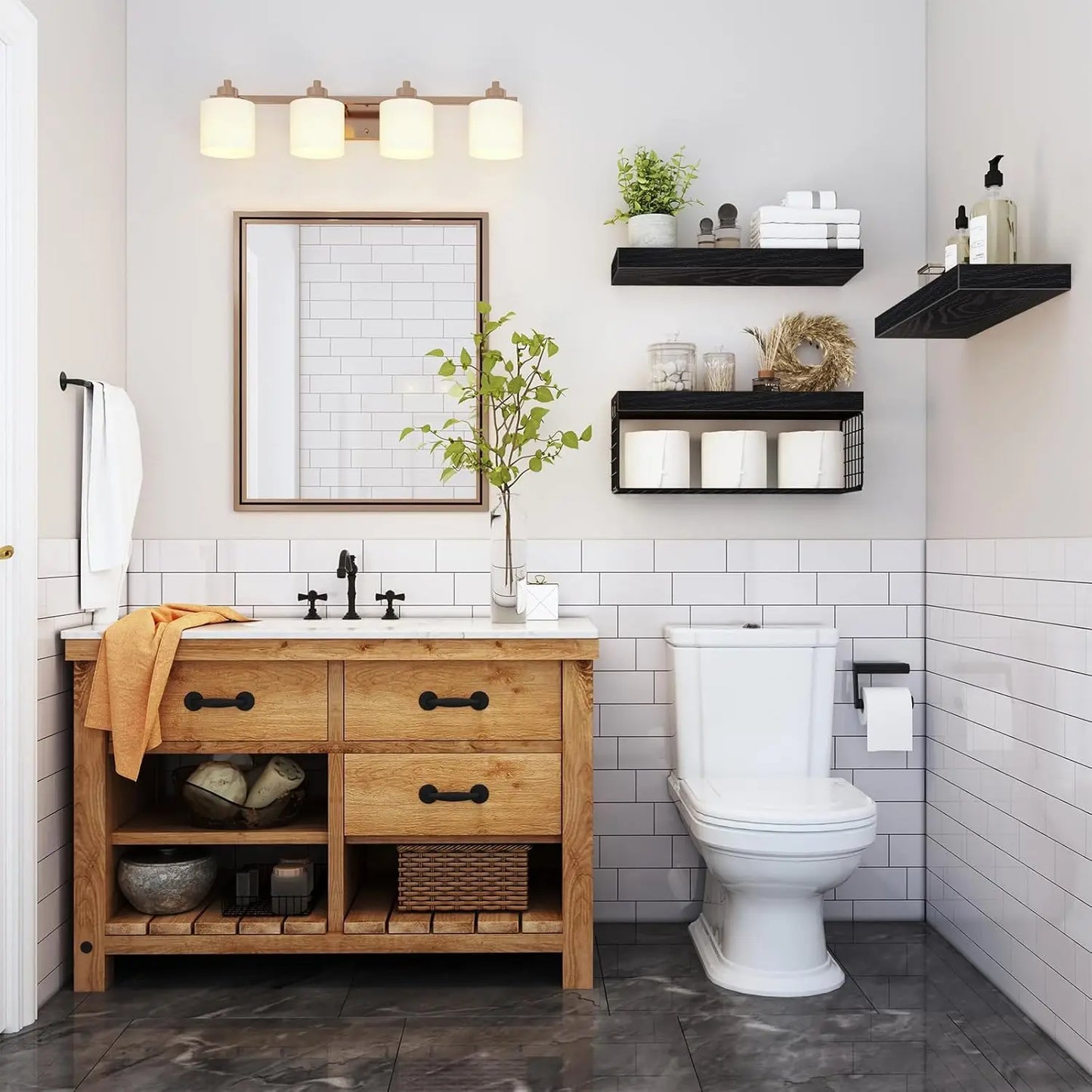 Black Bathroom Shelves Over Toilet Wall Mounted Floating Shelves Set of 3
