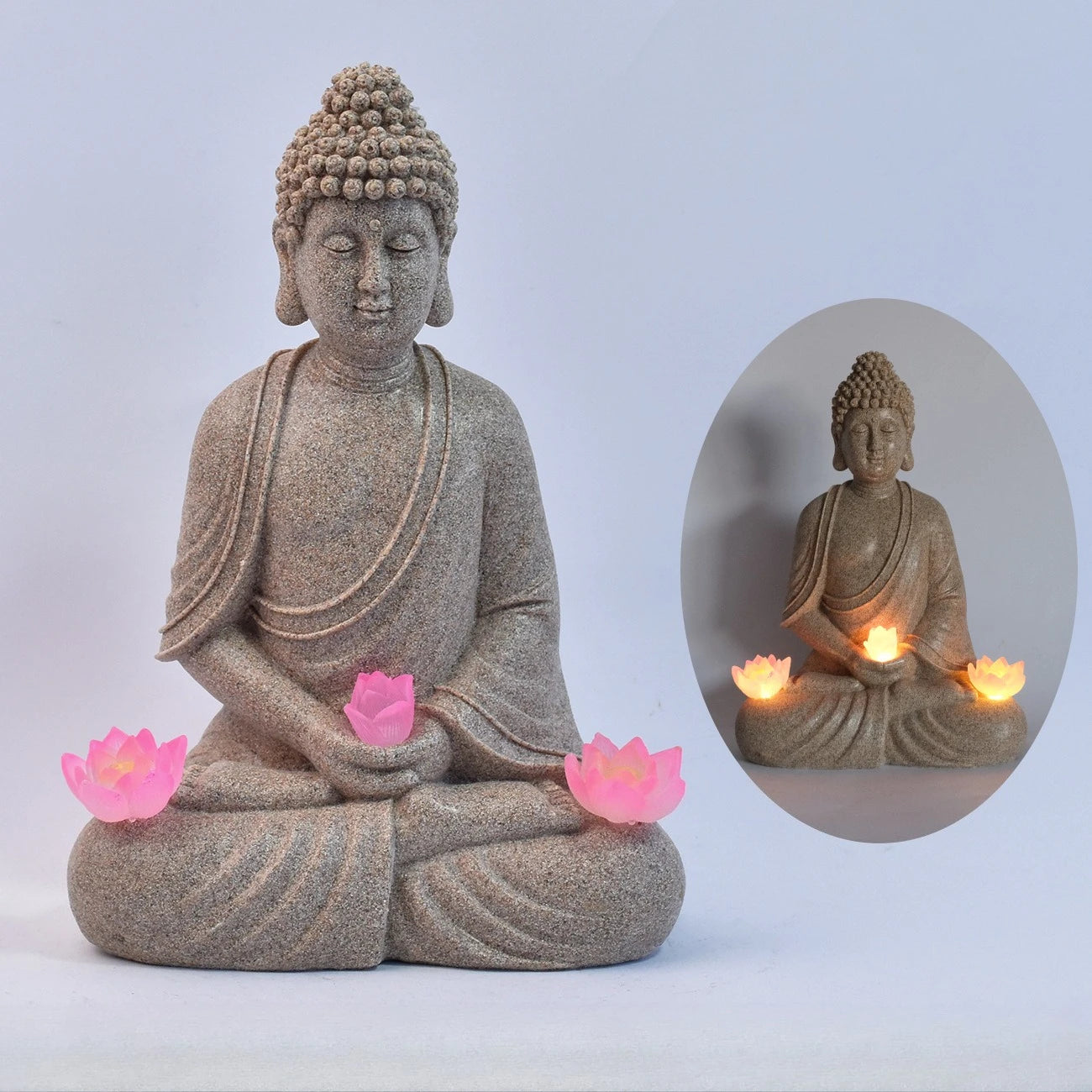 Buddha Figurines, Chinese-style Zen Garden Statues Solar-powered Garden Lights Horticultural Landscape Decorations Resin