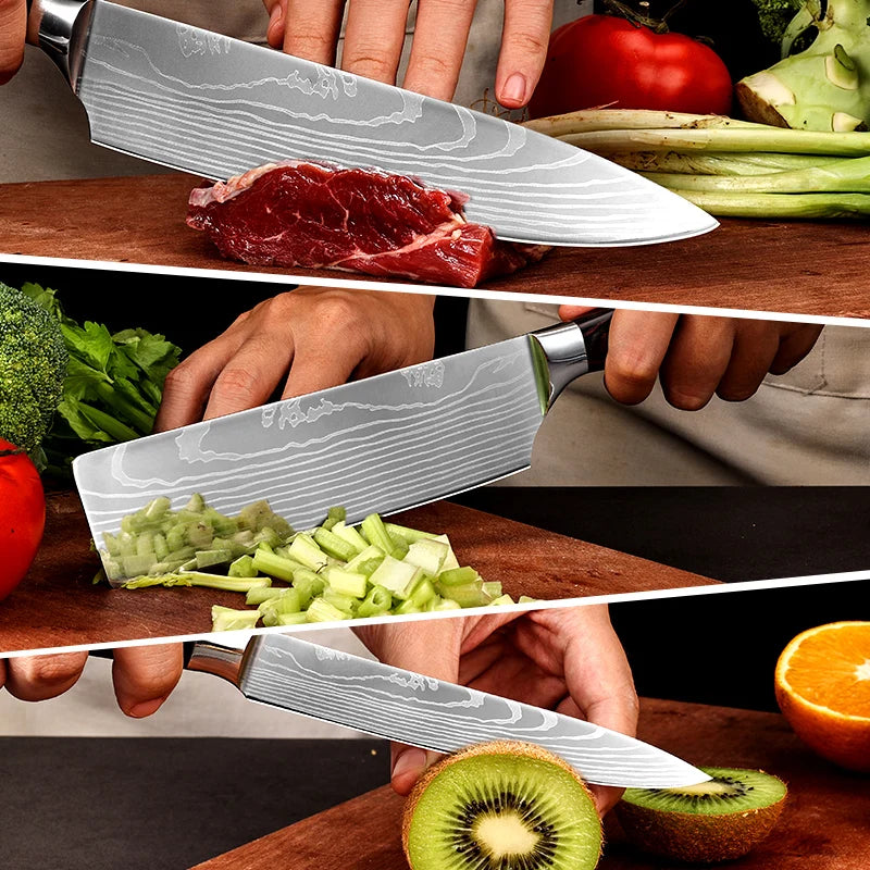 PLYS 3/5/7pcs Damascus Pattern Kitchen Knife Set Sharp Knives