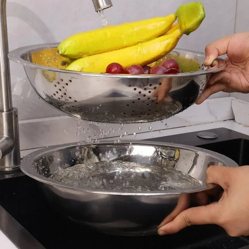 Vegetable Slicer Set 3PCS/1Set Stainless Steel Potato Cutter with Washing Basin Drain Basket Multifunctional Vegetable Chopper