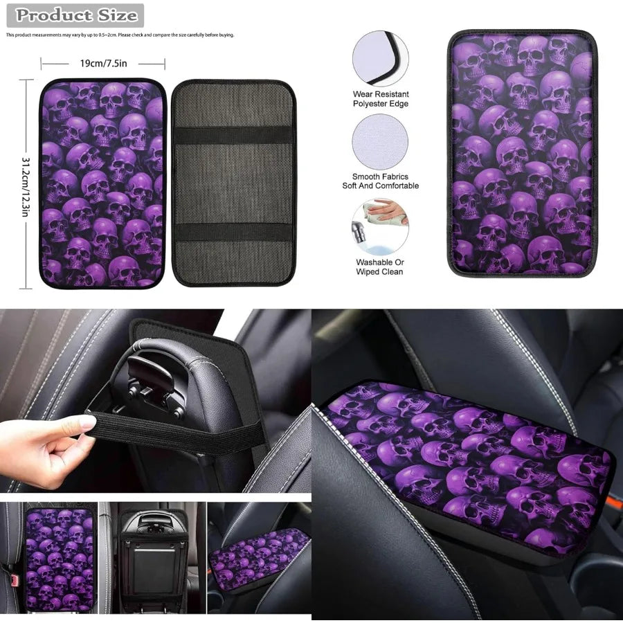 Skull Printed Car Seat Covers 12 Piece Set for Easy Installation with Breathable Steering Wheel Cover and Armrest Pad Cover Ide