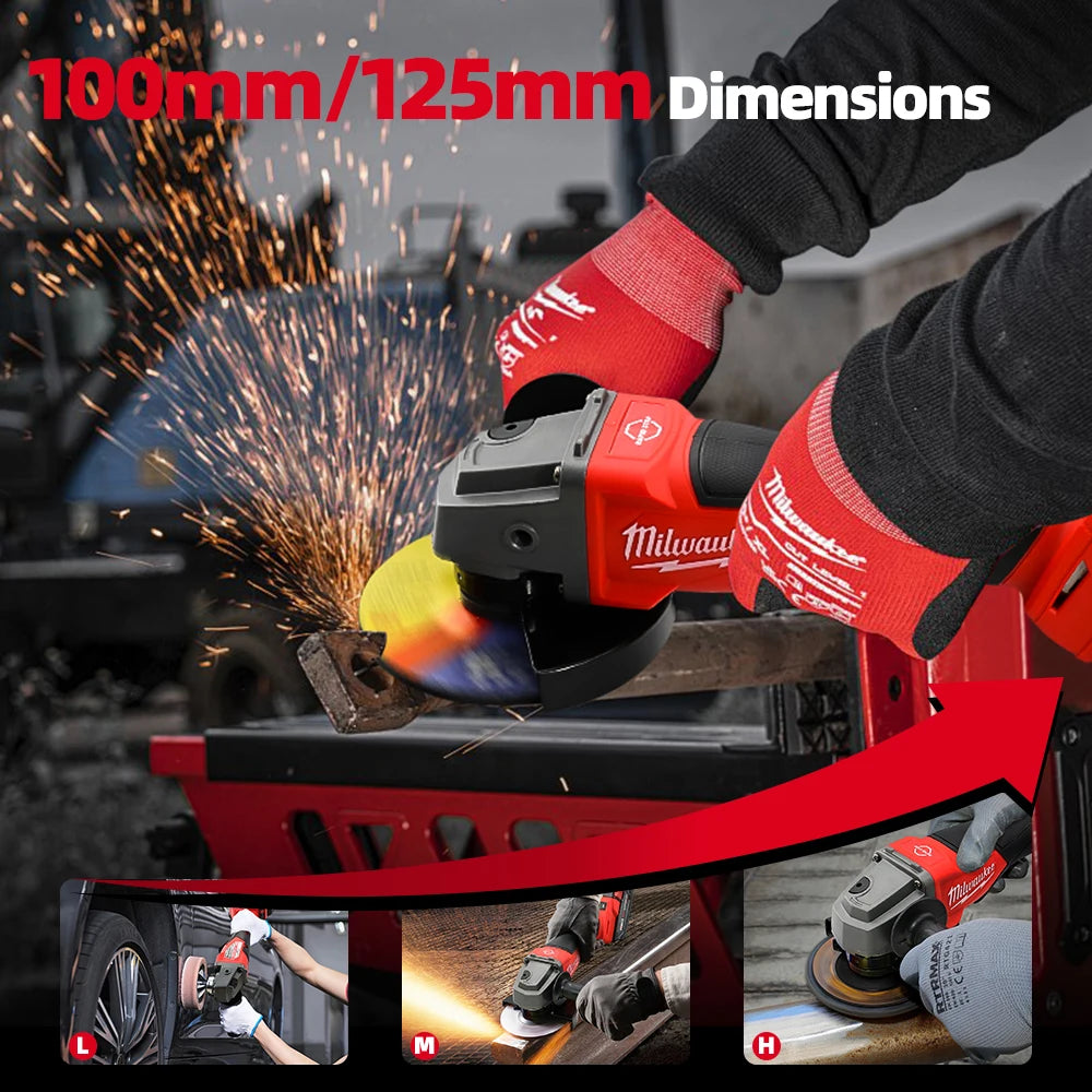 Milwaukee 8500RPM 3 Gears Adjustable Speed Angle Grinder 100mm 125mm Wheel Diameter Electric Polishing Cutting Grinding Tool
