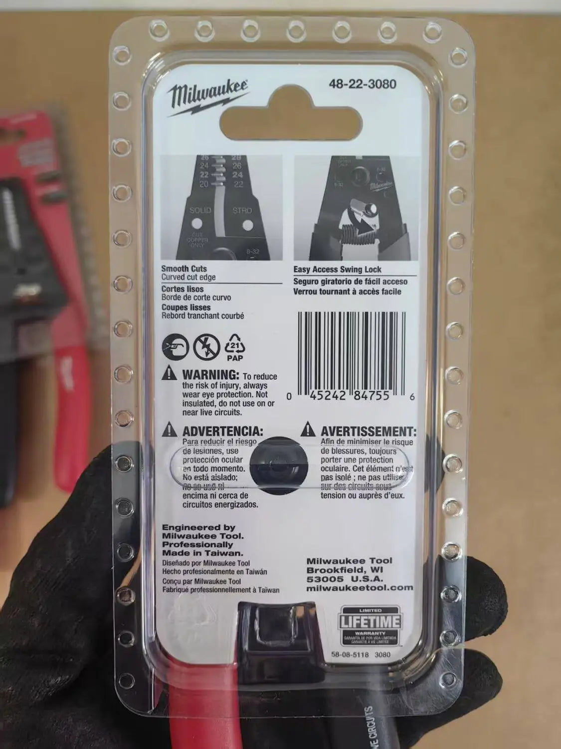 Milwaukee 48-22-3080 AWG Low Voltage Dipped Grip Wire Stripper Cutter Durable Precise Quick Cutting Hand Tools