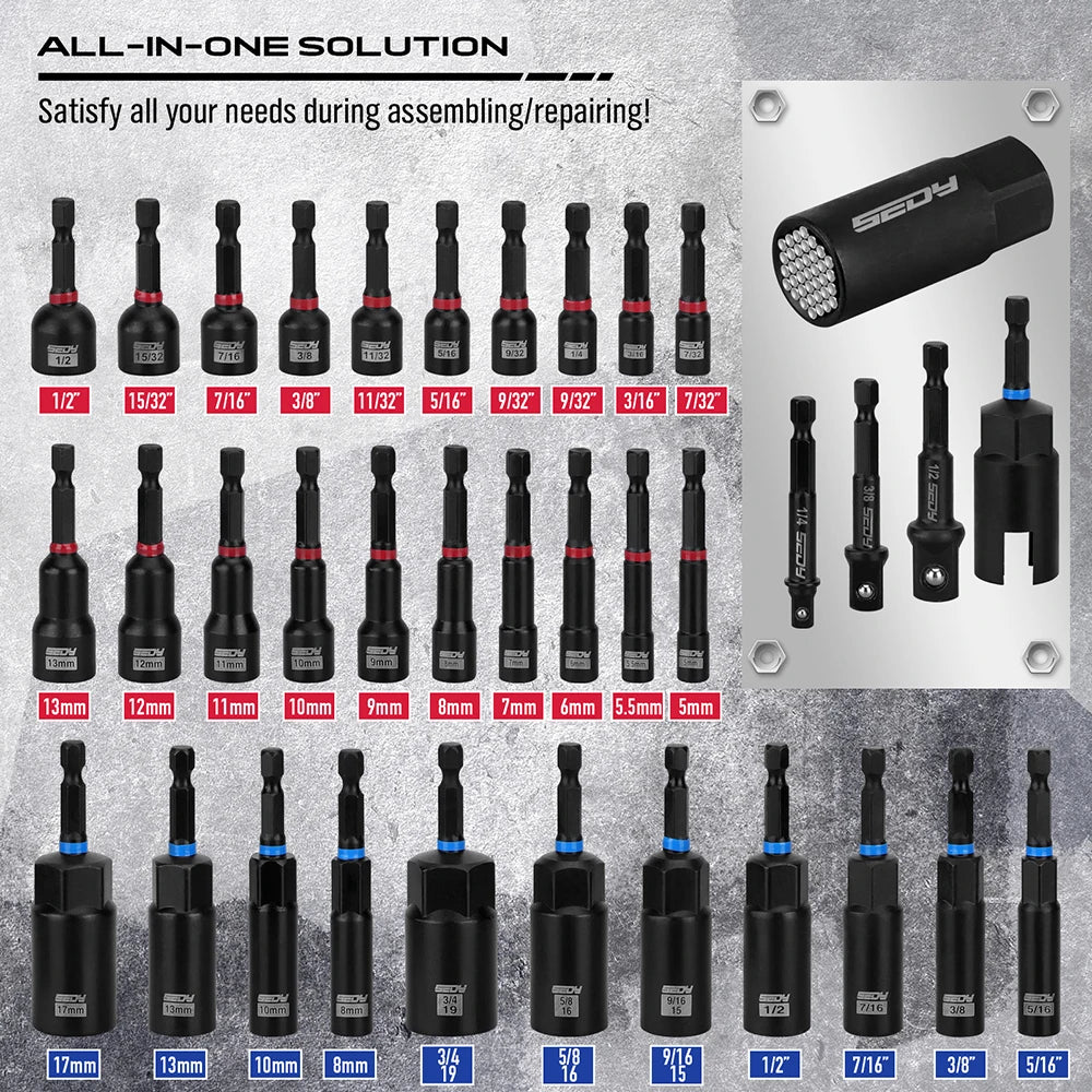 80-Piece Premium Magnetic Impact Nut Driver Set Metric & SAE with Socket Adapters, Bit Holder, Wing Nut Driver, Power Bits