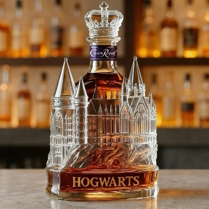 Medieval Castle Whiskey Decanter, 3D Embossed Crown Top Glass Wine Carafe, Luxury Barware for Home Bar