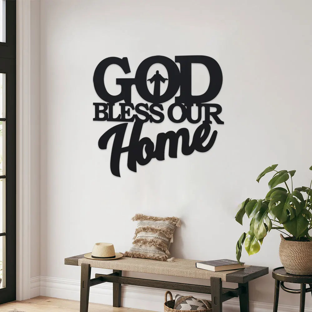1Pc Metal God Bless Home Sign, Unique Wall Art, Home Decor, Metal Wall Hanger, Scene Decor, Theme Party Decor, Car Decor