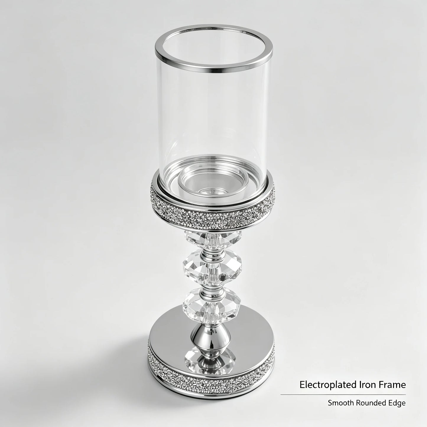 Crystal Candle Holder with Windproof Glass Cover, Hexagon Crystal Ball Candlestick with Anti-Tip Magnet Base, Tabletop Centerpiece Decor for Home Wedding Party, Silver/Clear