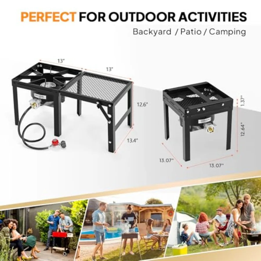 ROVSUN 100000 BTU Propane Stove with Foldable Side Shelf Single Burner Gas Stove for Outdoor Cooking with Regulator in Black Pe