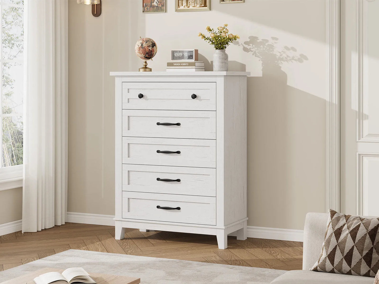 5 Dresser for Bedroom, 41.3 in Tall Vertical Drawer Dresser with Large Storage, Freestanding Wooden Closet Chest for Bedroom, Living Room