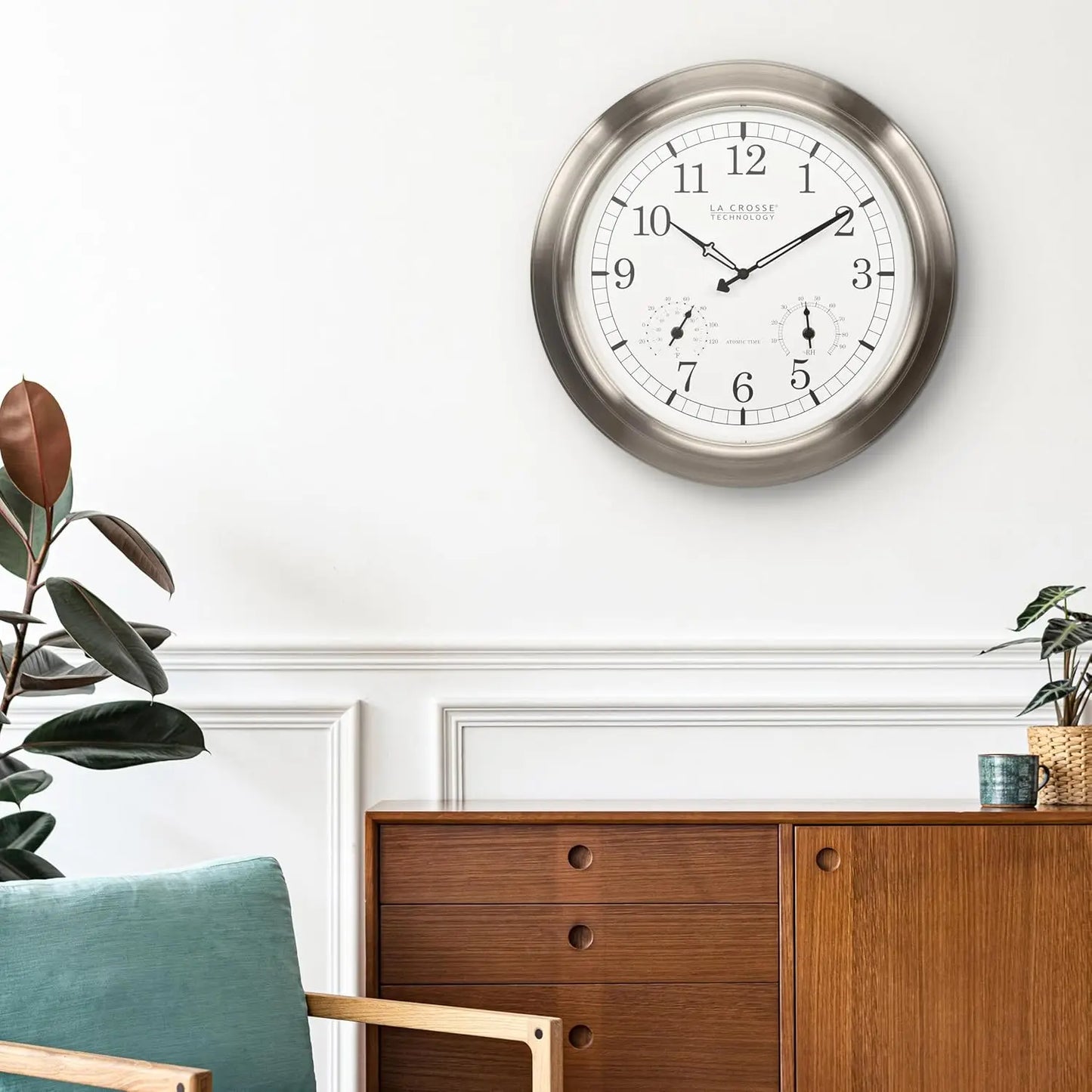Activity price404-80017-INT 17.9-inch Indoor/Outdoor Classic Stainless Steel Atomic Analog Wall Clock