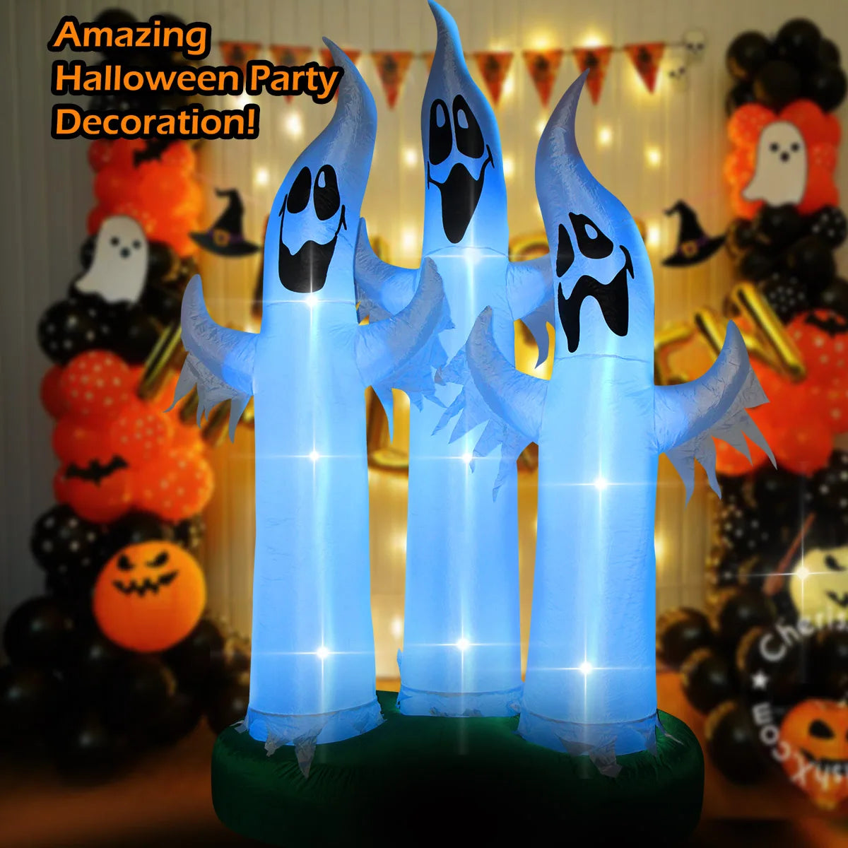 Halloween Inflatable Ghost Pumpkin Black Cat Spider Decoration with LED Lights for Home Yard Lawn Indoor and Outdoor Decoration
