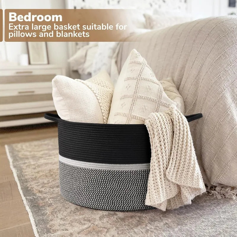 Extra Large Laundry Basket, Woven Rope Storage For Towels