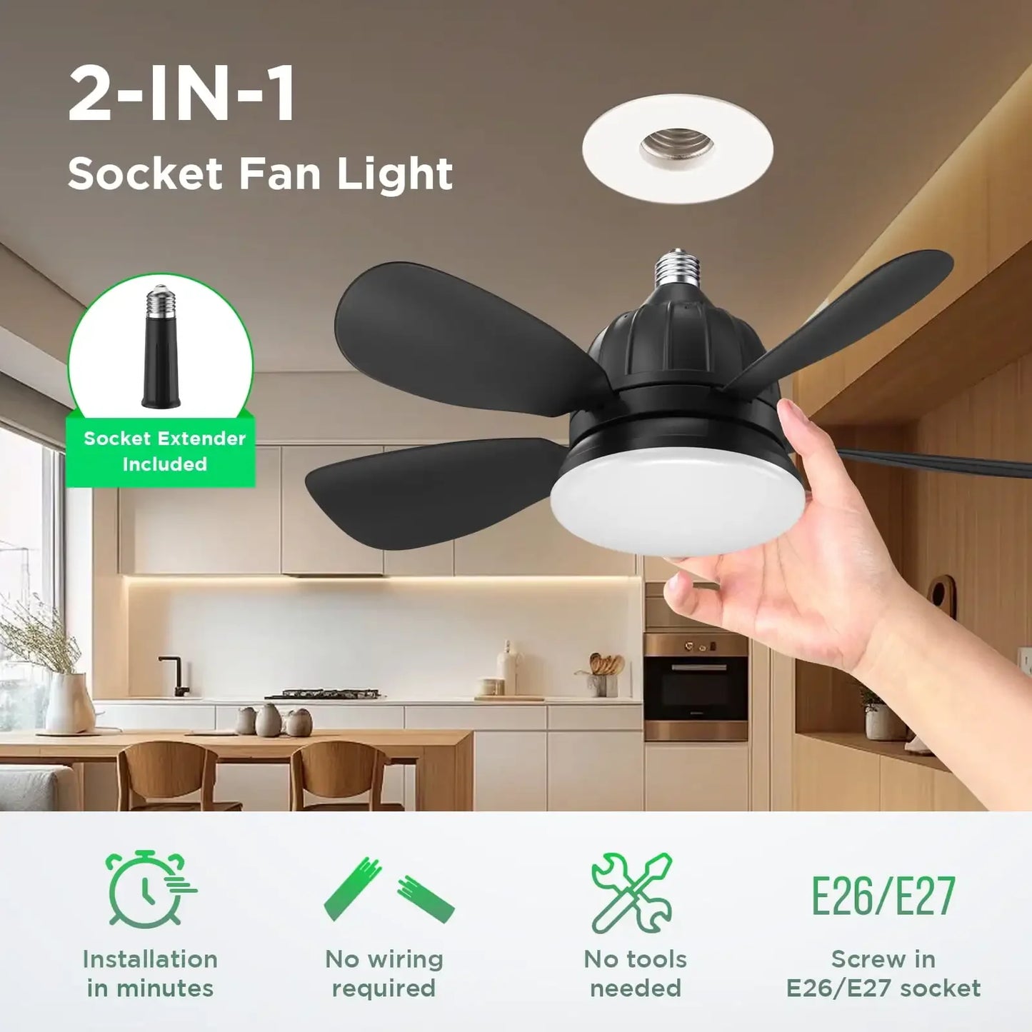 Retome Ceiling Fan Light With Dimmable LED Bulb Remote