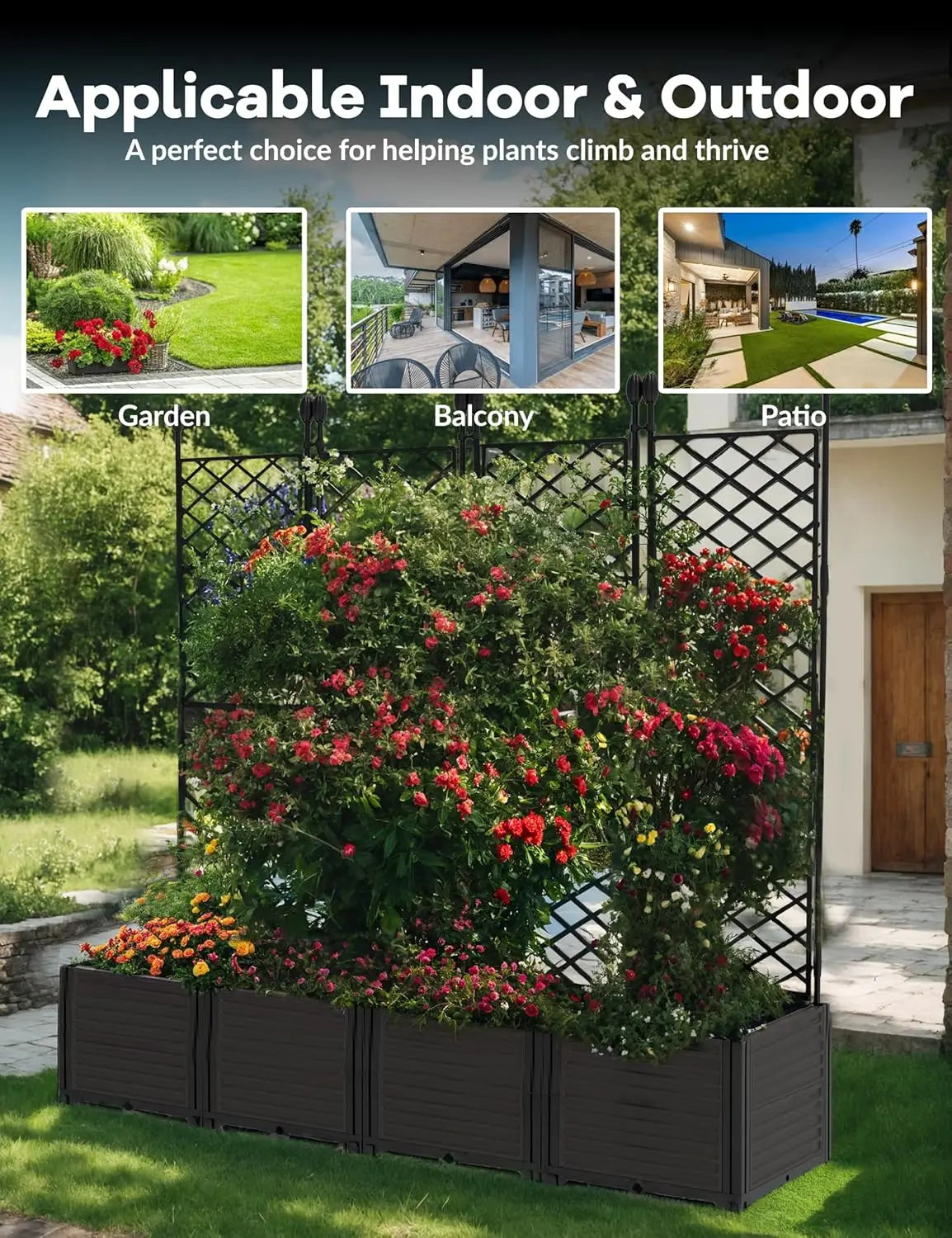 Plastic Plant Box with Metal Trellis for Climbing Plants