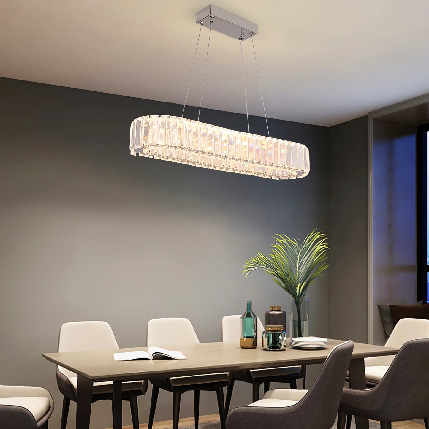 VETRULUS Modern Luxury Crystal Oval Design Led Chandelier Ceiling Lamp Nordic Pendant Hanging Light Fixture Living Bedroom Hotel