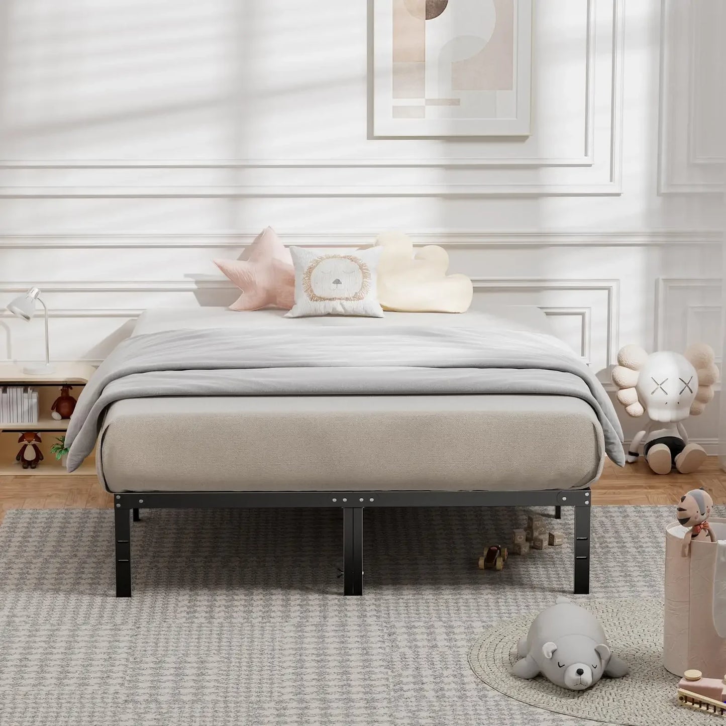 Heavy Duty Metal Bed Frame 14 Inch Platform Bed Base with Under Bed Storage Sturdy Steel Slat Support No Box Spring Needed Noise Free Mattress Foundation Easy Assembly Iron Bedroom Furniture