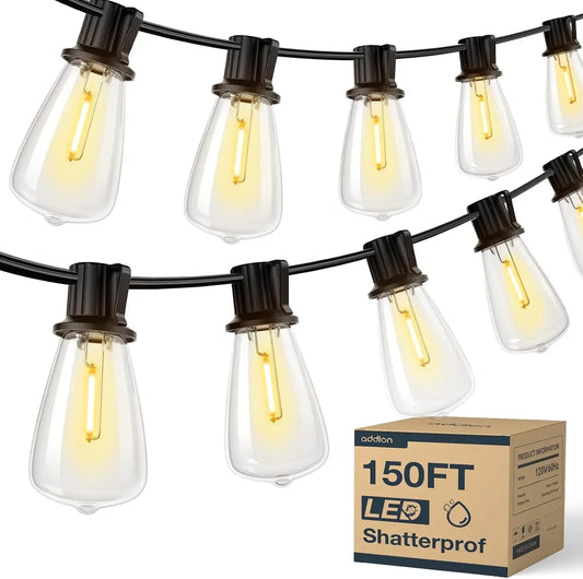 150FT LED Outdoor String Lights Waterproof Patio Lights Shatterproof Bulbs Dimmable Hanging Lights