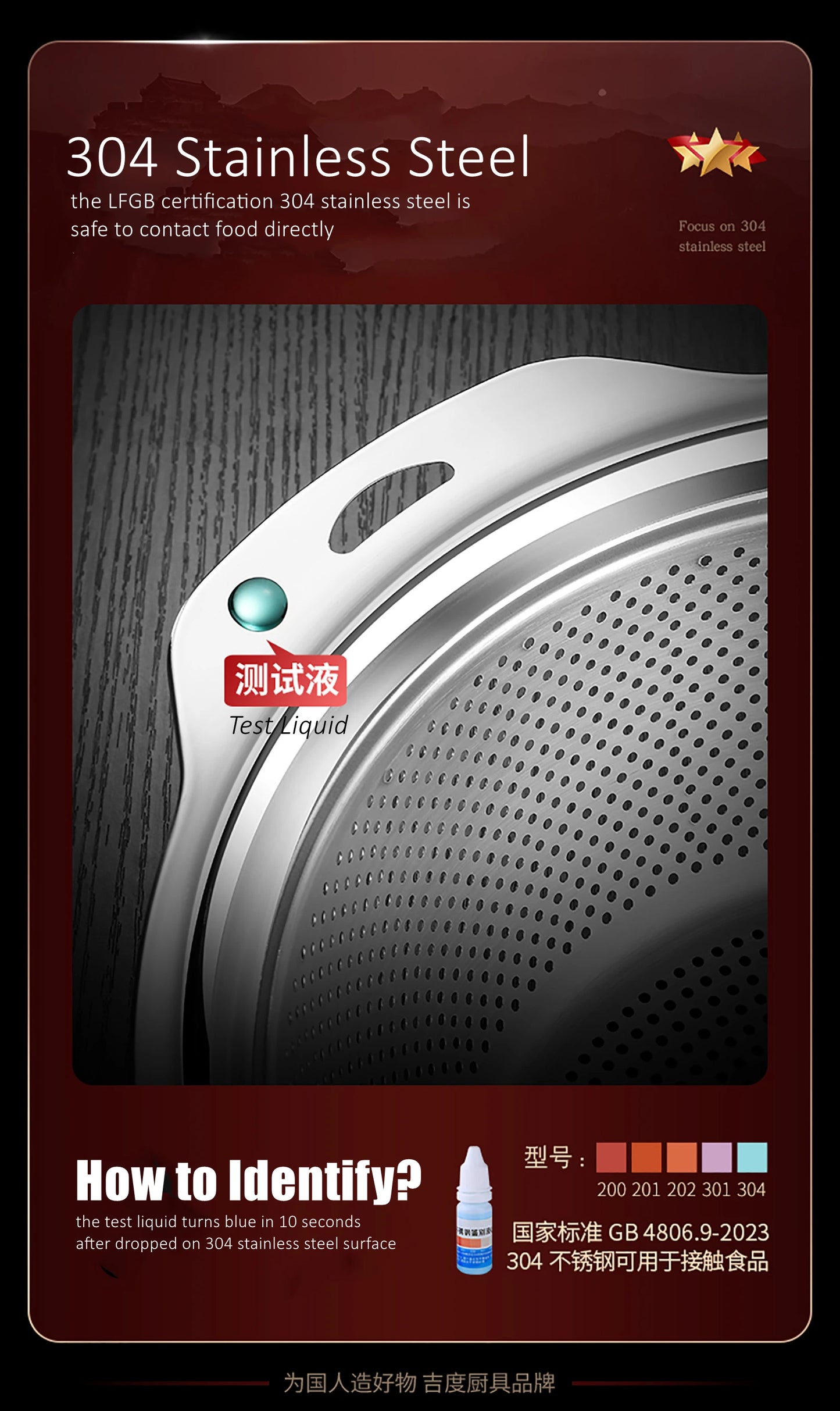 LFGB Certification 304 Stainless Steel Kitchen Washing Drainage Basin 23cm~31cm Diameter Colander with Dense Small Holes