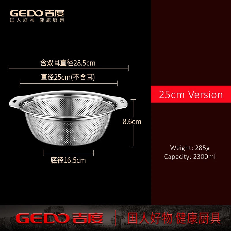 LFGB Certification 304 Stainless Steel Kitchen Washing Drainage Basin 23cm~31cm Diameter Colander with Dense Small Holes