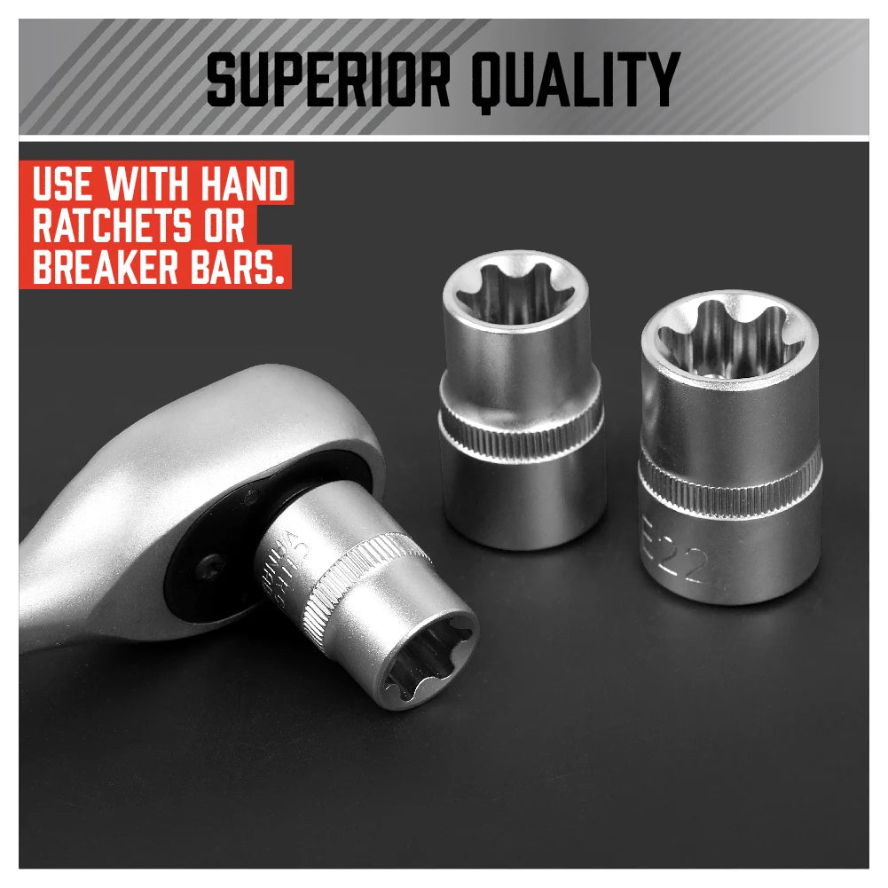 SEDY 14-Piece E-TORX Socket Set - Premium Female Torx Socket Set, Ultimate Torque Star Sockets, External Torx Sockets