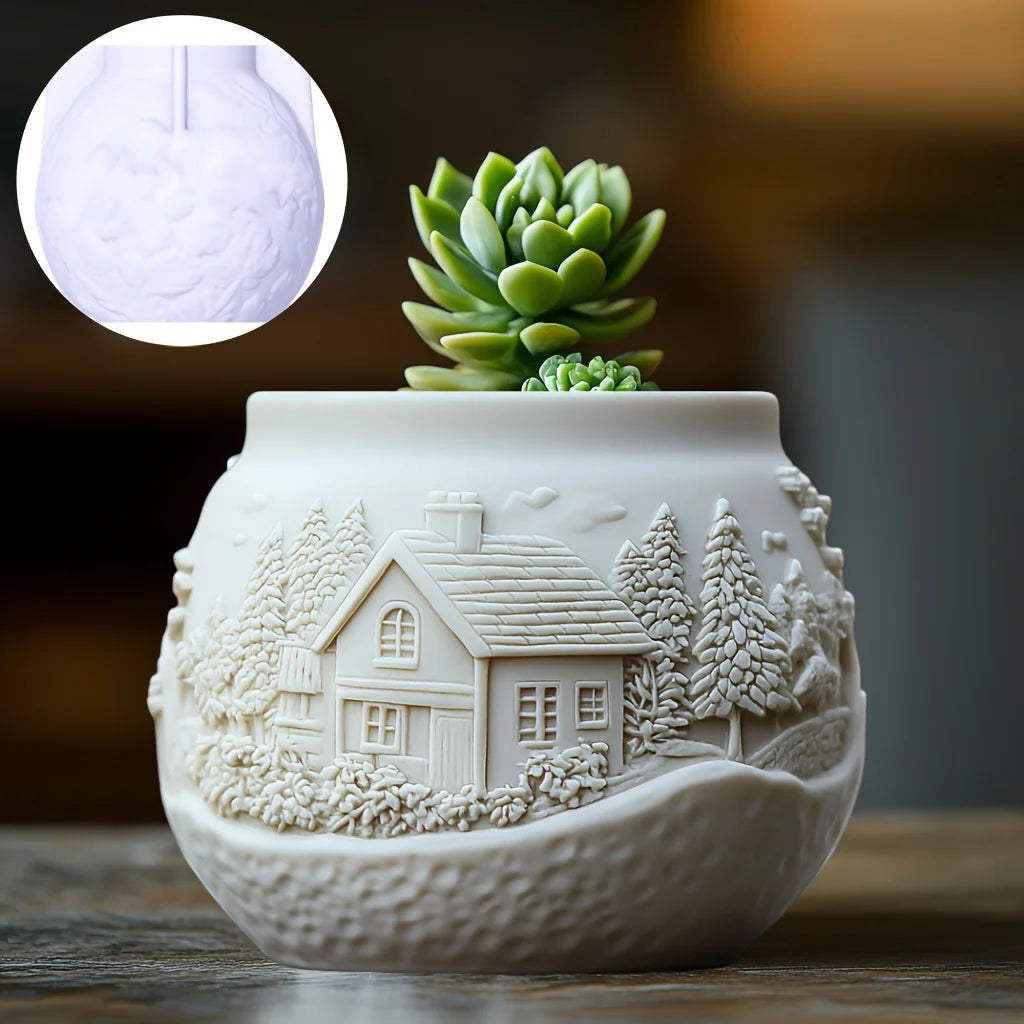 Witch Magic House Relief Pumpkin Succulent Plant Flower Pot Resin Mold  House Relief Storage Box Castle Candle Cup Gypsum Molds