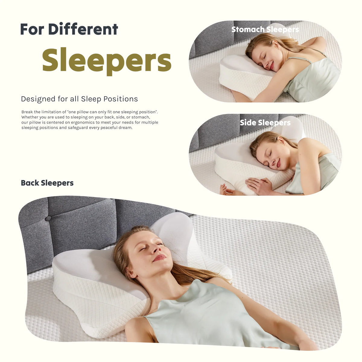 MCQ Ergonomic Cooling Memory Foam Neck Pillow Washable Cover
