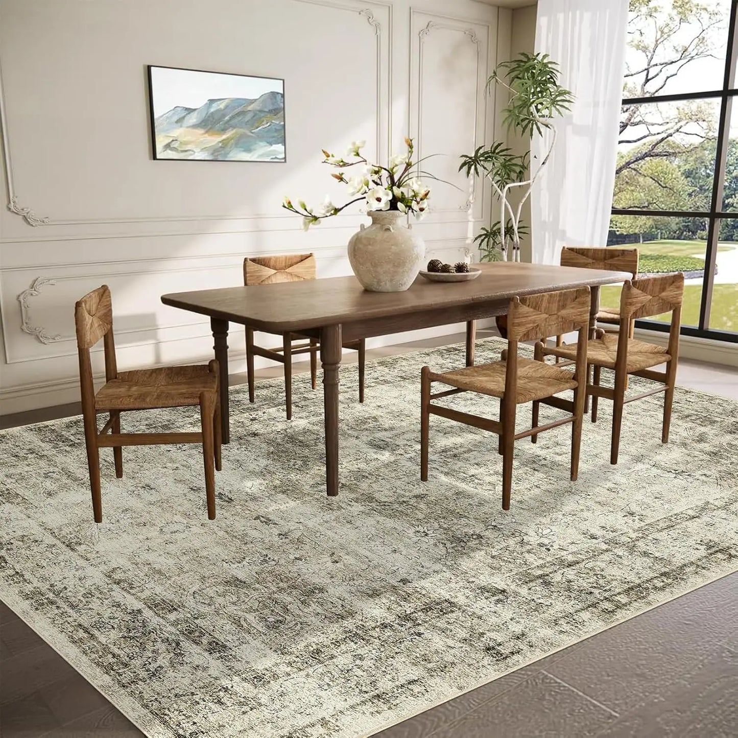 Washable Area Rug Stain-Resistant Throw Rug Indoor Carpet with Non-Slip Backing Foldable Floor Cover for Living Room, Bedroom