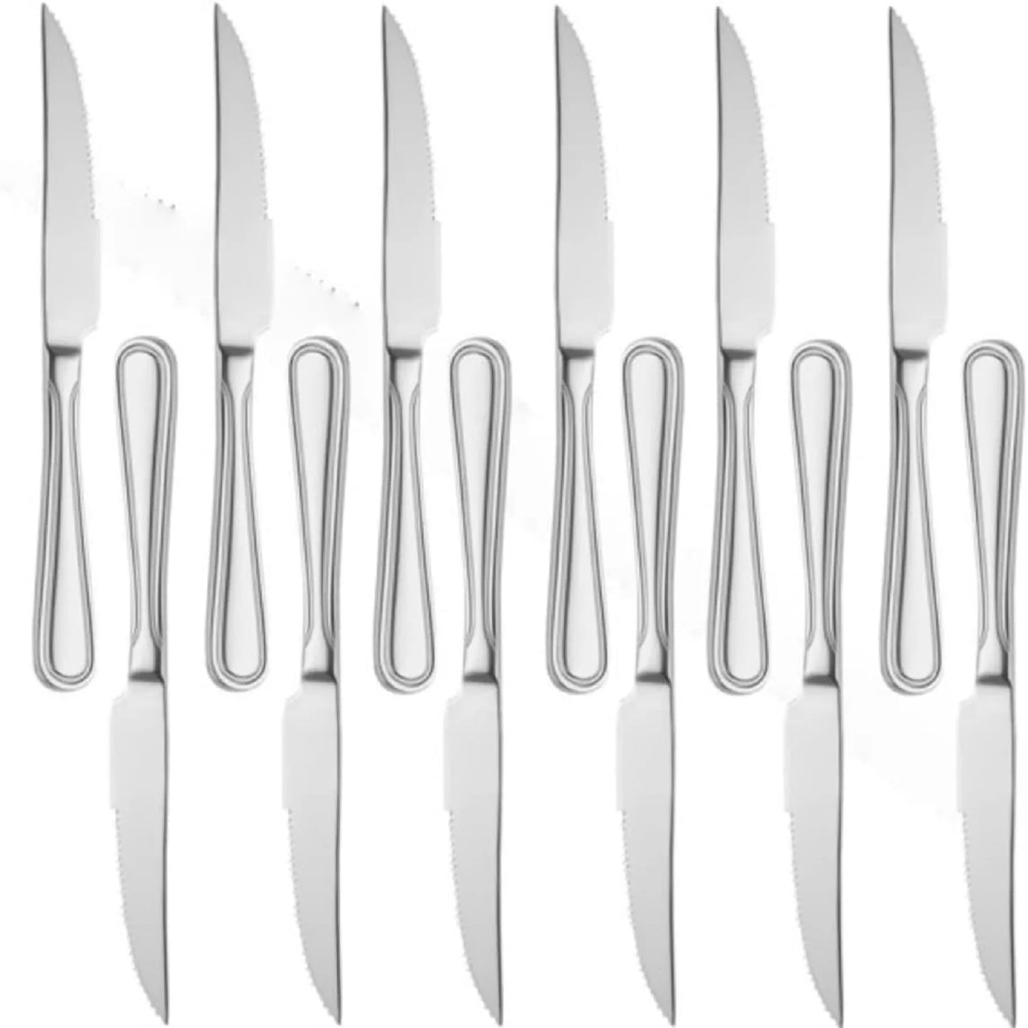 Atlantic Stainless Steel Steak Knife Set of 12- Stainless Steel Flatware Silverware Cutlery Kitchen Tableware Set for Home