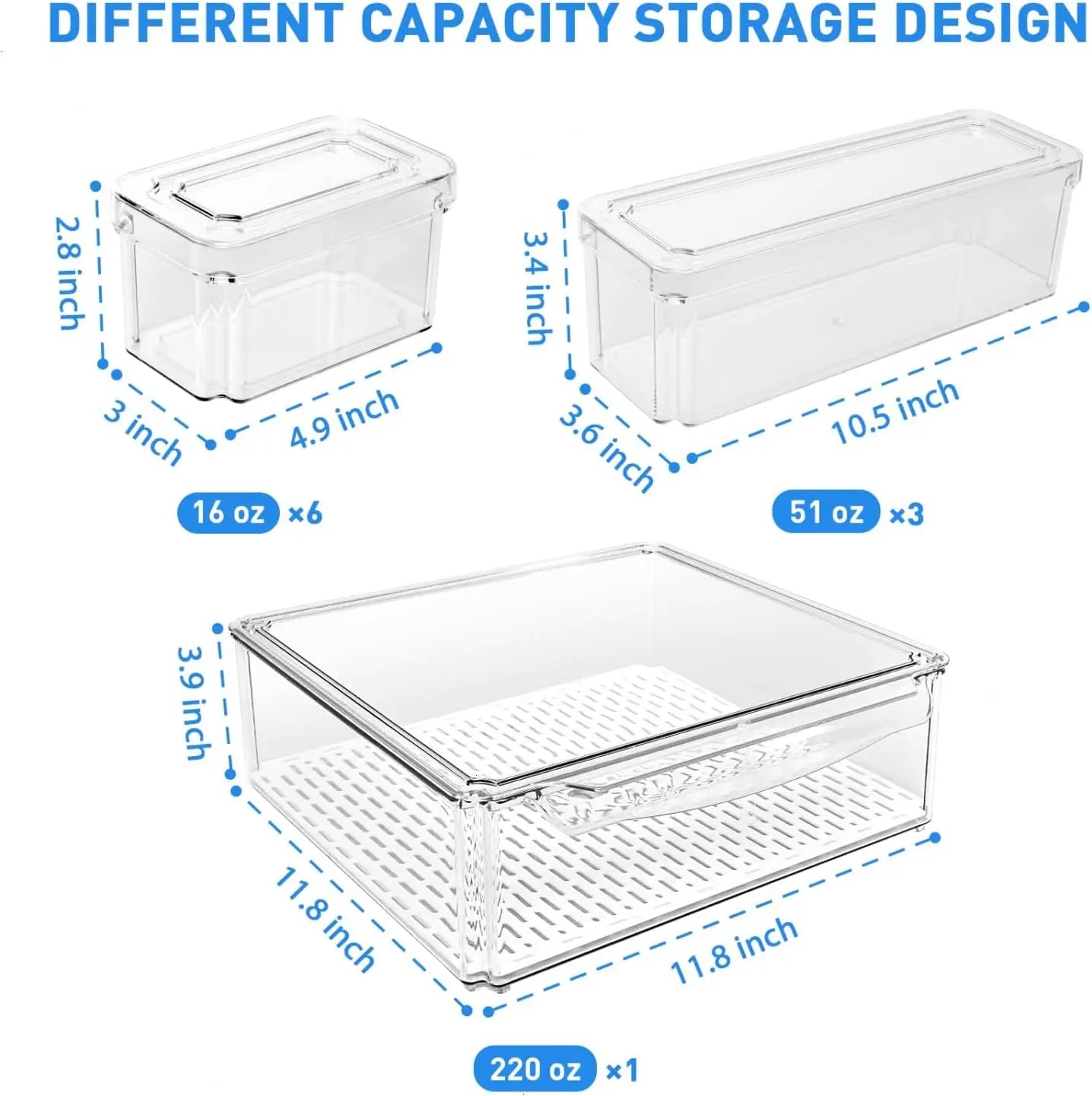 Stackable Refrigerator Organizer Bins with Lids for Food