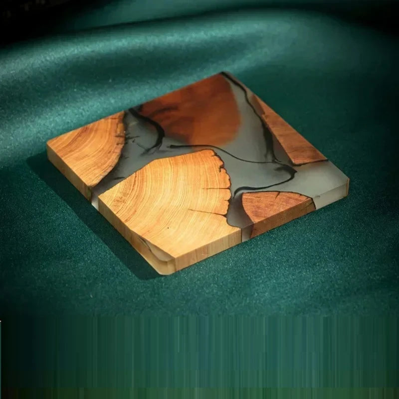 Wood Coasters Set With Epoxy Resin - Modern Coasters With Holder For Drinks, Includes 6 Coasters And Holder