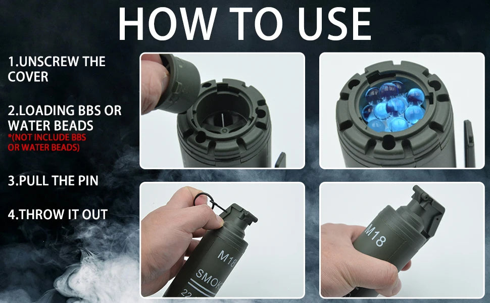 M18 Airsoft Grenade Toys 2Pcs Toy Hand Grenades Plastic CS Battle Game Tactical CS Grenade Pull Ring Toys Role Play Model Prop for Age 14+