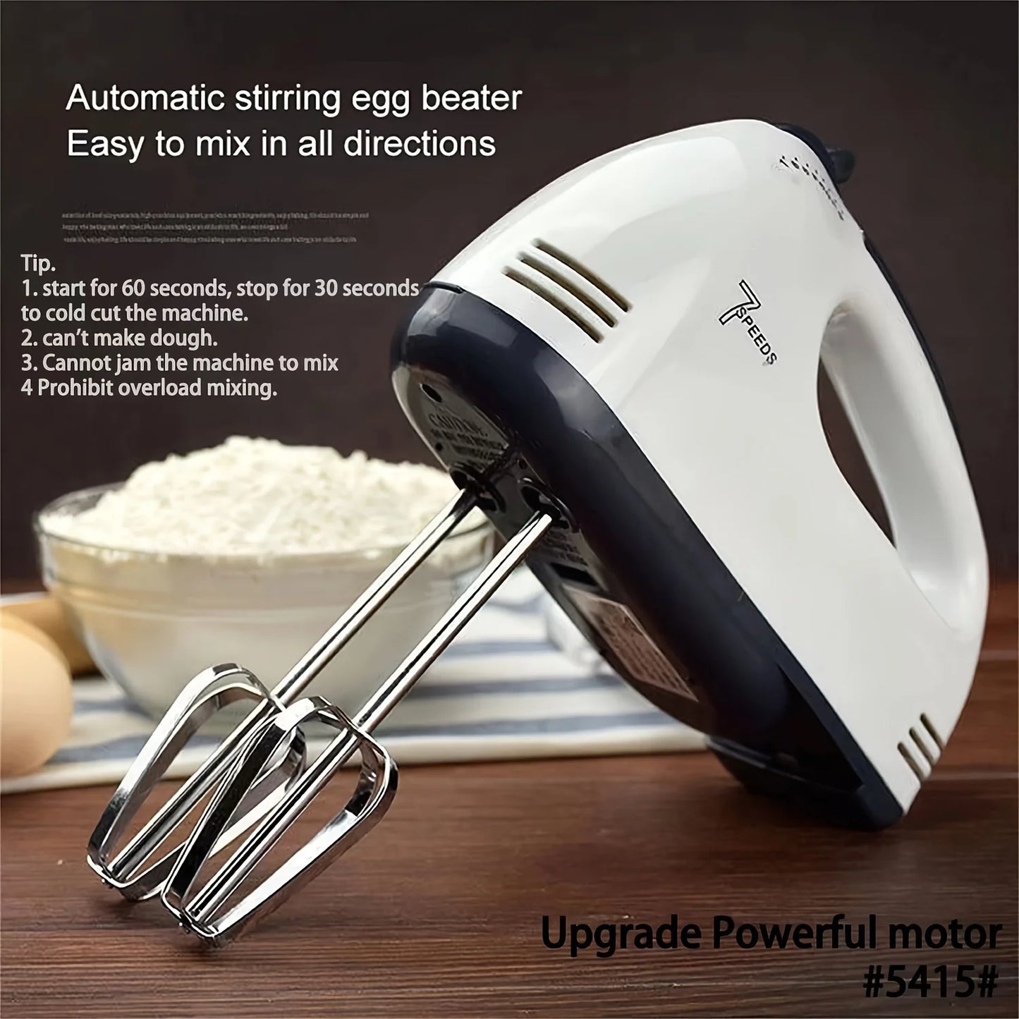 Electric Hand Mixer with 7 Speeds,Food Grade Handheld Egg Beater with Stainless Steel Beaters, Mini Whisk for Baking, Cake,Cream