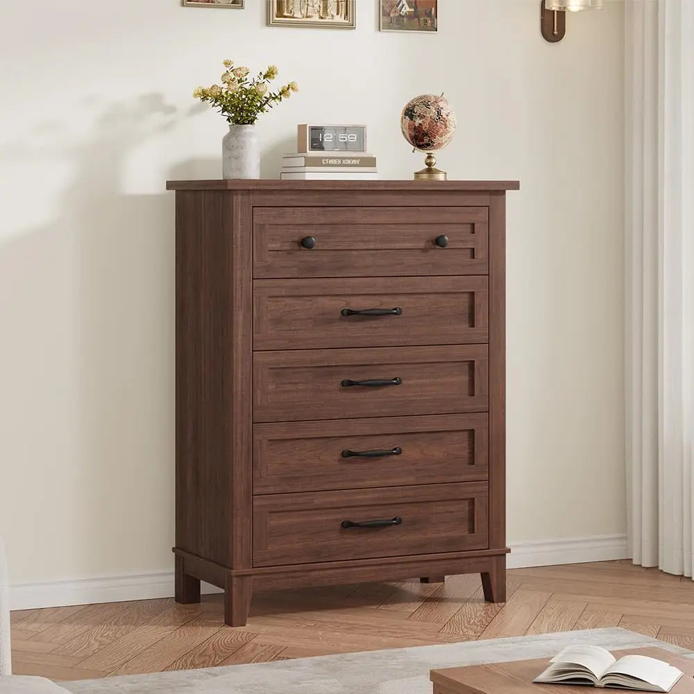 5 Dresser for Bedroom, 41.3 in Tall Vertical Drawer Dresser with Large Storage, Freestanding Wooden Closet Chest for Bedroom, Living Room