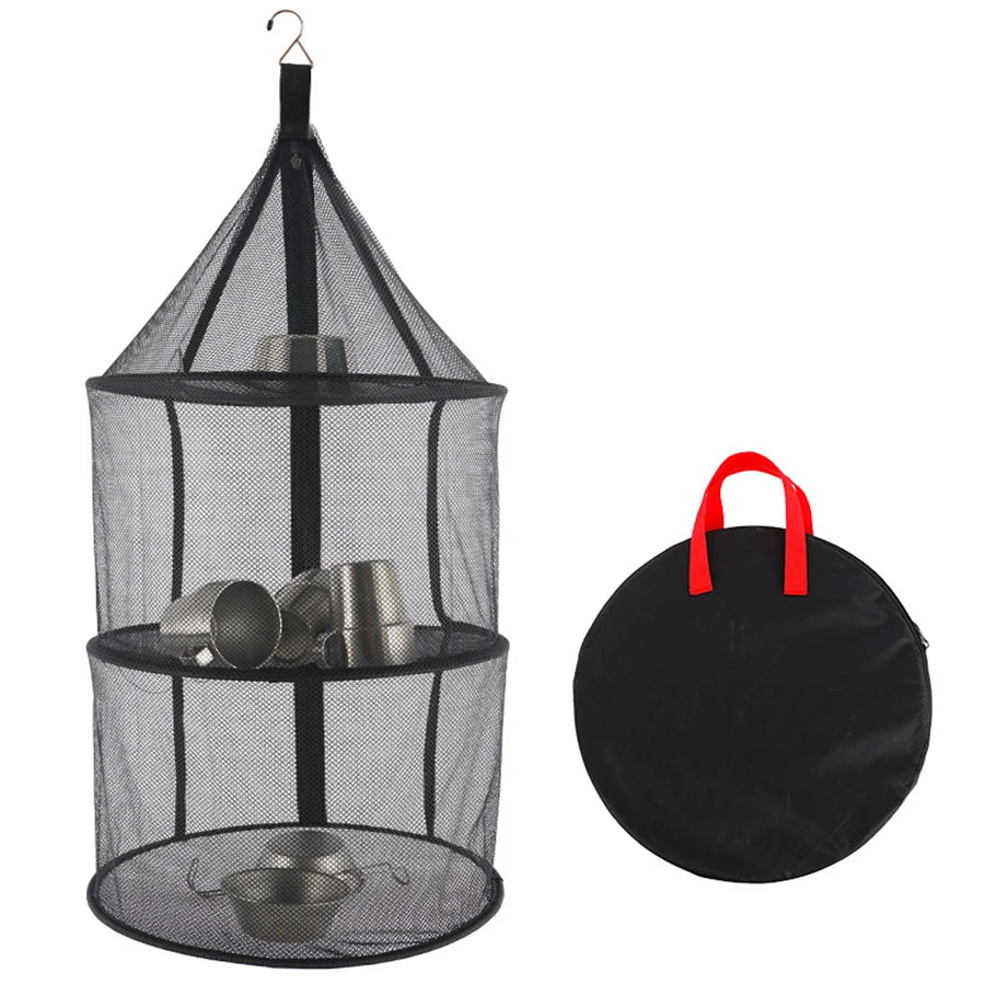 Camping Supplies Three-Layer Folding Storage Net With Zipper Dry Rack Herb Bag For Herbs Flowers Buds Plants Tableware Fruits
