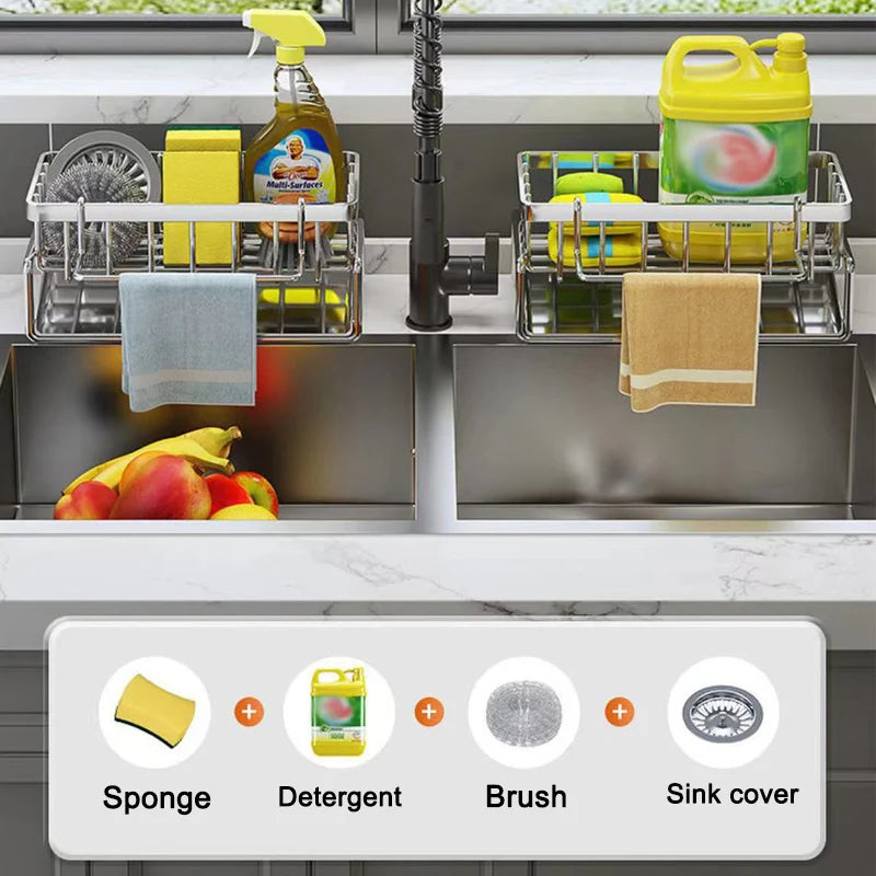 Stainless Steel Sink Organizer Rack For Sponges And Tools