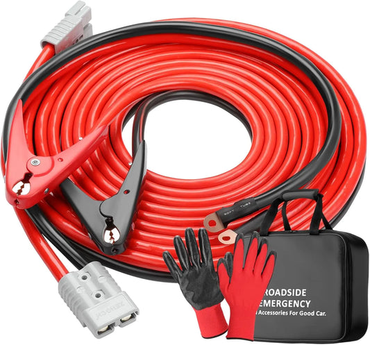 Heavy Duty Jumper Cables 1/0 Gauge 1500A, 20ft, with Quick Connect & Installation Kit for Cars SUV Trucks up to 8L Gas & 6L Dies