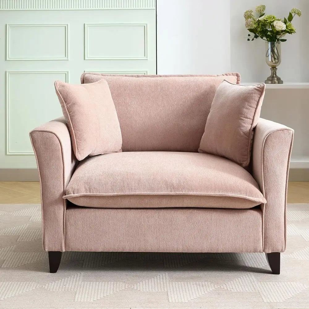 Oversized Chenille Reading Chair with 2 Pillows, Comfortable Deep Cushion Seating for Living Room or Office, Pale Pink