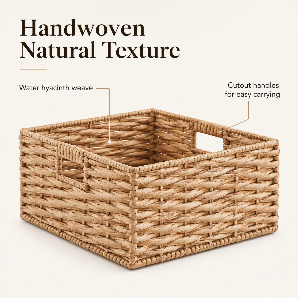 Water Hyacinth Storage Basket Woven Shelf Organizer with Handles for Closet Bathroom Kitchen Pantry Bedroom Living Room Office