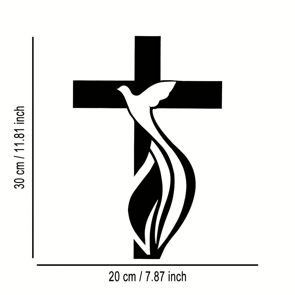 [Elegant Dove Art] Elegant Metal Wall Art, 1pc Dove & Cross | Minimalist Design - Ideal for Living Room, Bedroom, Home Decor