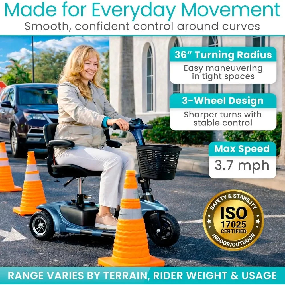 New Best Deal US Shipping Folding Mobility Scooter for Adults Electric 3 Wheel Power Wheelchair Compact Travel Long Range Batter