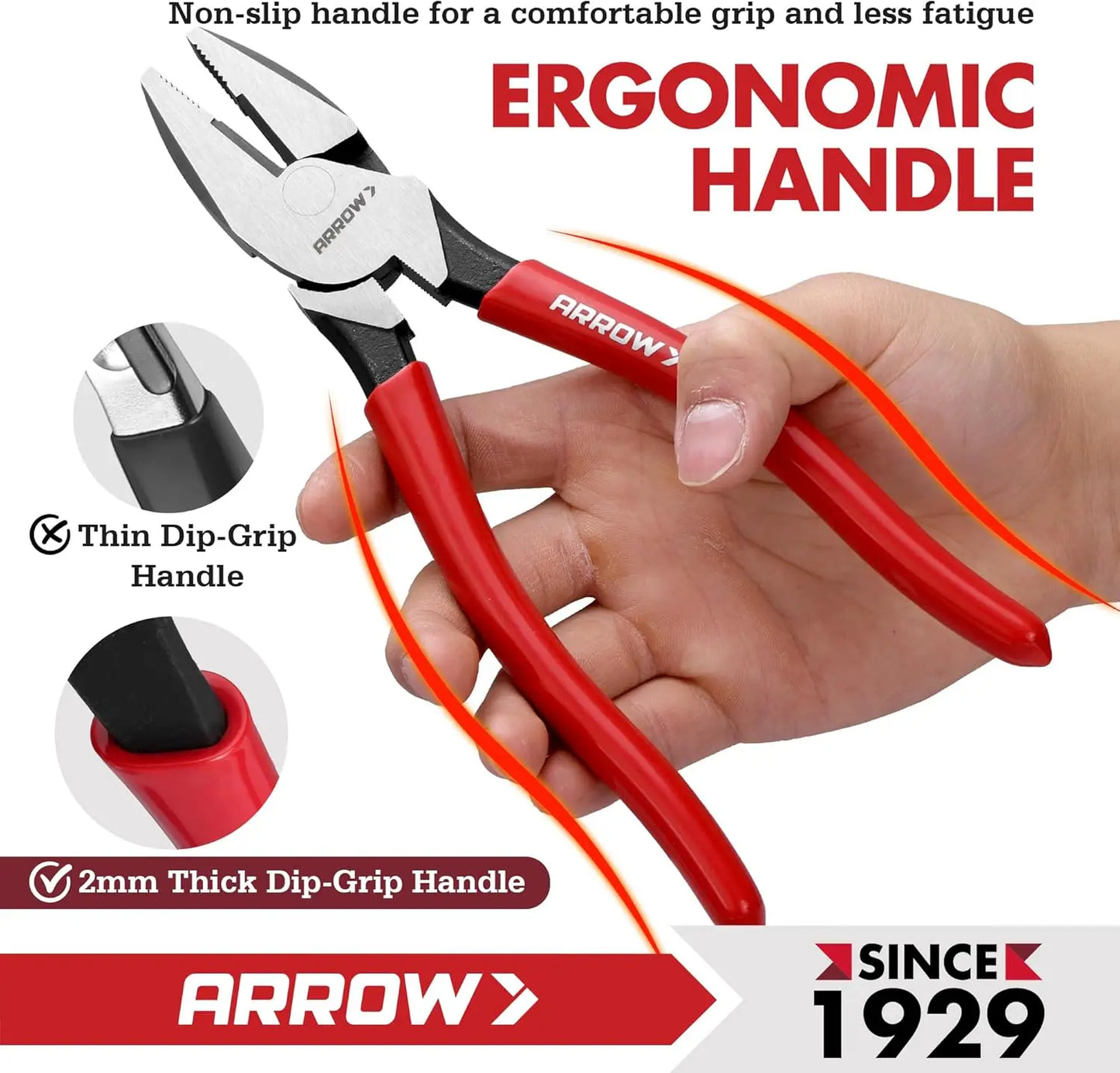 8" High Leverage Linemans Pliers, Side Cutters for Wire Cutting & Gripping